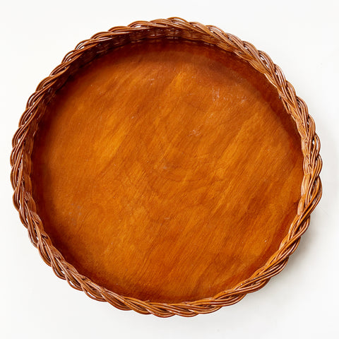 Wood and Wicker Serving Tray