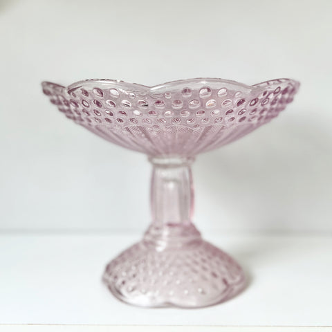 Pink Hobnail Glass Pedestal Bowl