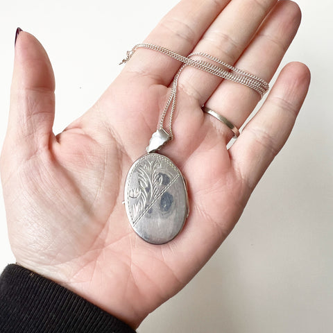 Sterling Large Oval Locket on Sterling Chain