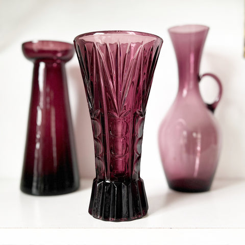 Set of 3 Purple Glass Vases