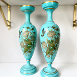 Pair of Blue Opalescent Hand Painted Vases