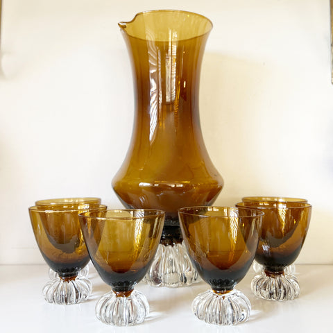 Amber Decanter and Glass Set