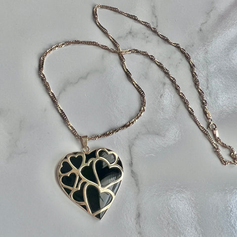 14K Gold & Onyx Heart Pendant on 10K Gold Chain