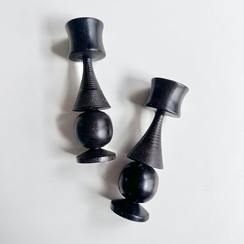 Dark Wood Carved Candle Holders