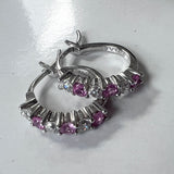 Sterling & Pink Crystal Hoop  Earrings