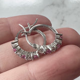 Sterling & Pink Crystal Hoop  Earrings