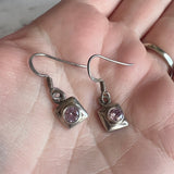 Sterling Silver Earrings with Pink Crystal