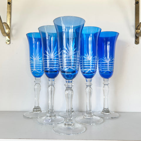Set of 6 Blue Champagne Flutes