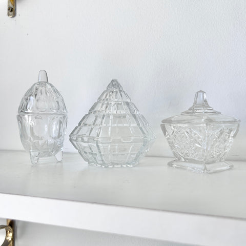Trio of Lidded Glass Domes