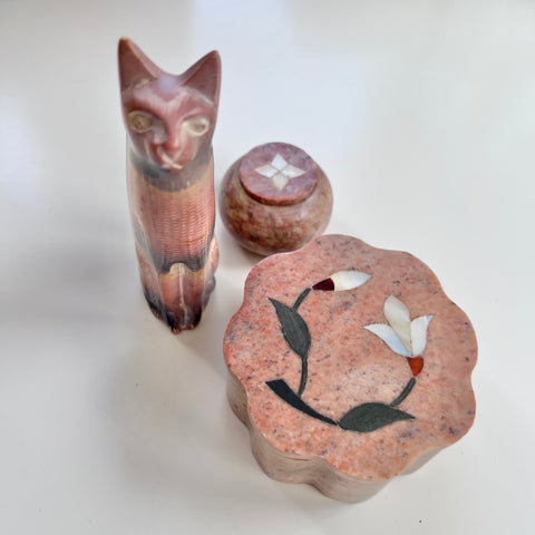 Trio of Pink Soapstone Pieces