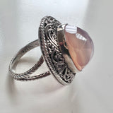 Rose Pink Quartz Sterling Sajen Ring