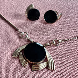 12K Gold Filled Loran Sim Onyx Necklace and Earrings Set