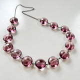 Deco Purple Glass Bead Necklace on Sterling Chain