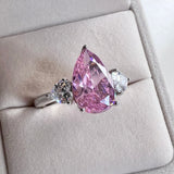 Sterling Pear Cut Pink Topaz Ring with CZ stones for LYNDA