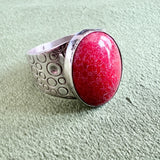Red Coral and Sterling Ring