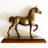 Brass Horse on Wood Stand