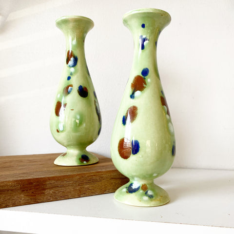 Pair of Small Green Pottery Vases