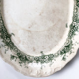 Antique Turkey Platter with Green Floral Design