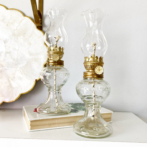 Set of 2 Small Brass and Glass Lanterns