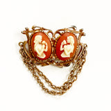 Double Cameo Chain Brooch