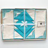 Turquoise and Ivory Pure Linen Placemat Set