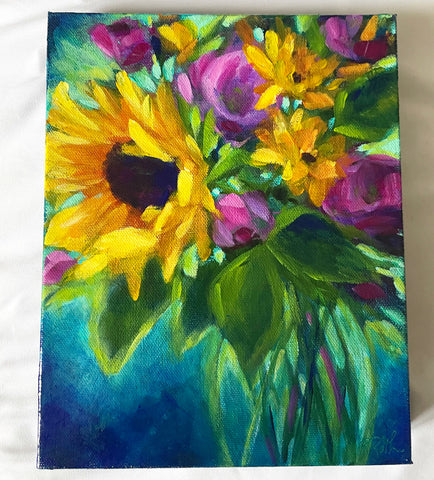 Sunflower original acrylic painting by Raquel Roth
