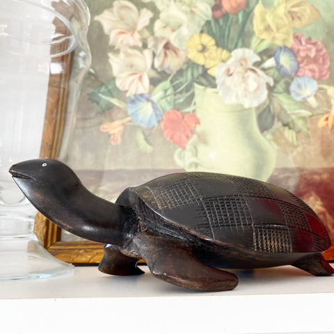 Dark Wood Carved Turtle