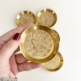 Set of 6 Vintage Etched Brass Coasters