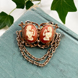 Double Cameo Chain Brooch