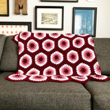 Crocheted Blanket Maroon Pink White Vintage Large