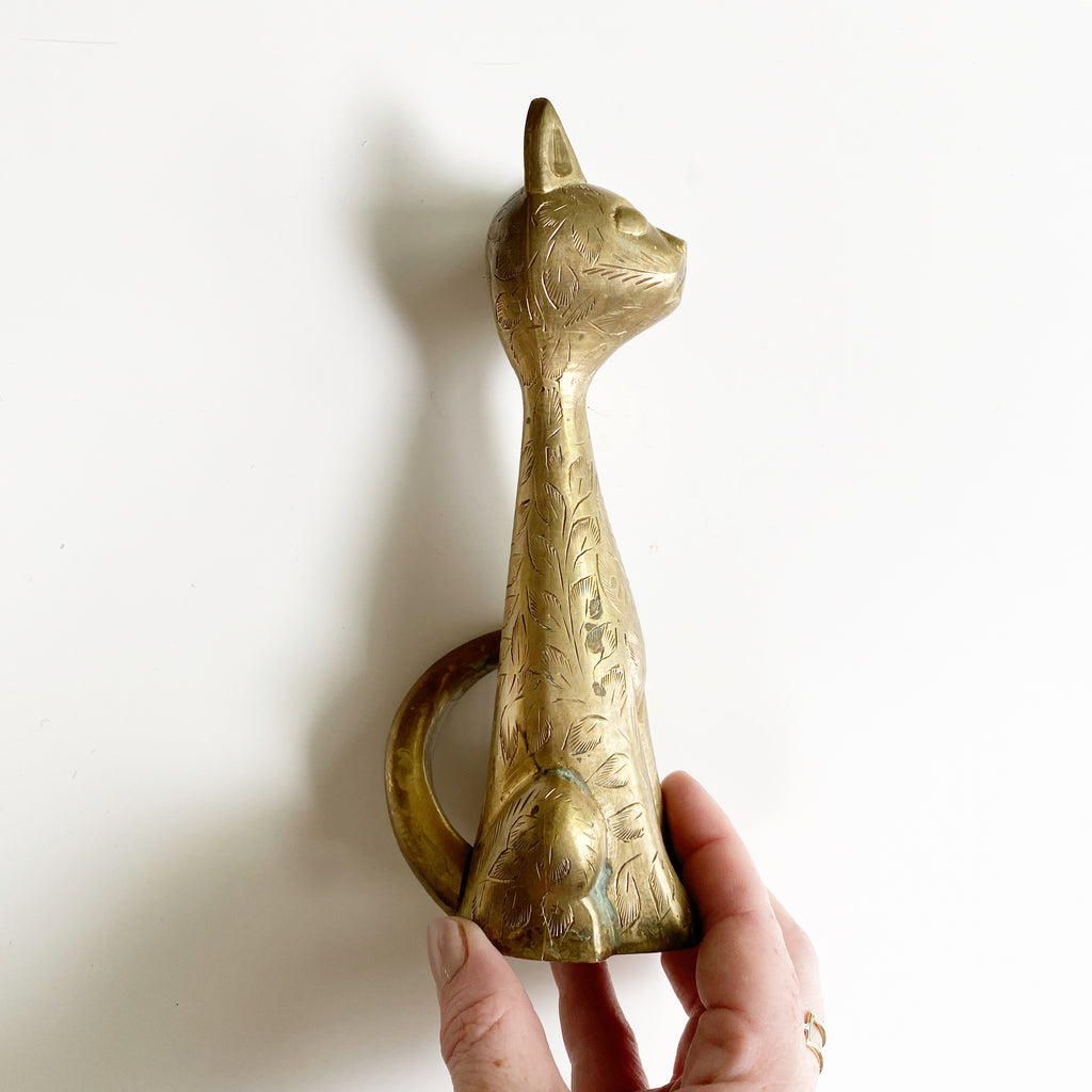 Tall Etched Brass Cat – What These Old Things NS