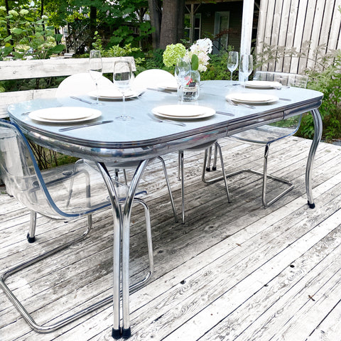 Vintage Chrome Dining Table with Built in Leaf