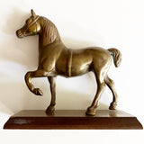 Brass Horse on Wood Stand