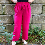 Hot Pink Silk Paperbag Drawstring Pants