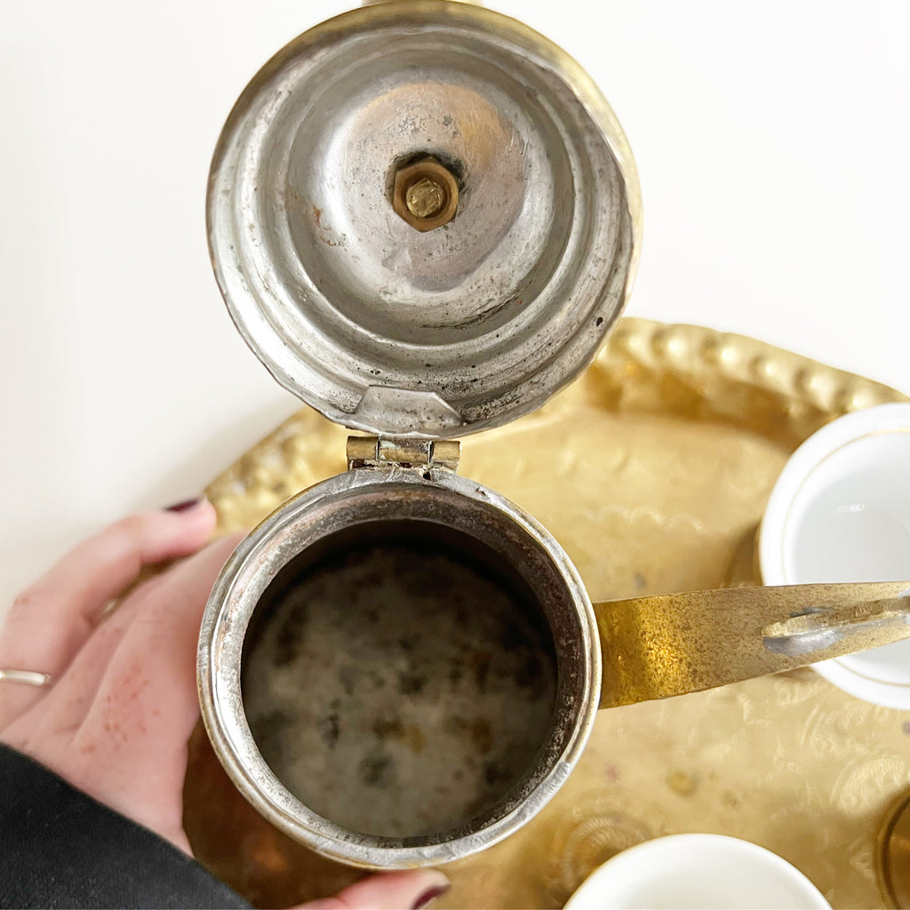 Vintage 5 Piece Brass Coffee and Tea Set, Indian Brass. 