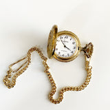 Quartex Gold Tone Pocket Watch with Watch Chain