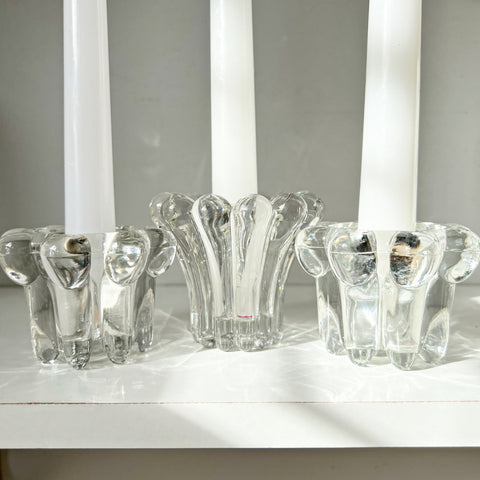 Trio of Glass Boopie Style Candlesticks