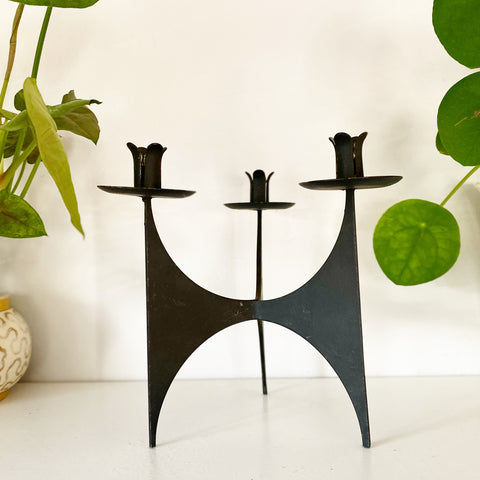Small Vintage Handcrafted Iron Candelabra