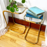 Set of 2 Brass and Glass Cantilever Side Tables