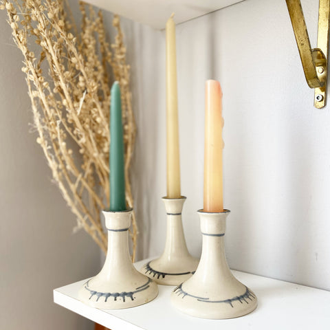 Set of 3 Vintage Pottery Candlesticks
