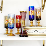 Hand Painted Vintage Glass and Vase Set