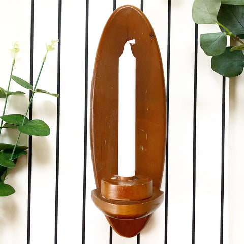 Vintage Handcrafted Wooden Candle Sconce