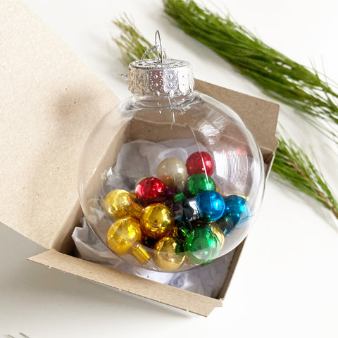 Clear Ornament with Vintage Mini Bulbs Inside