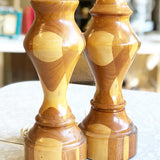 Set of Vintage Hand Carved Wooden Lamps
